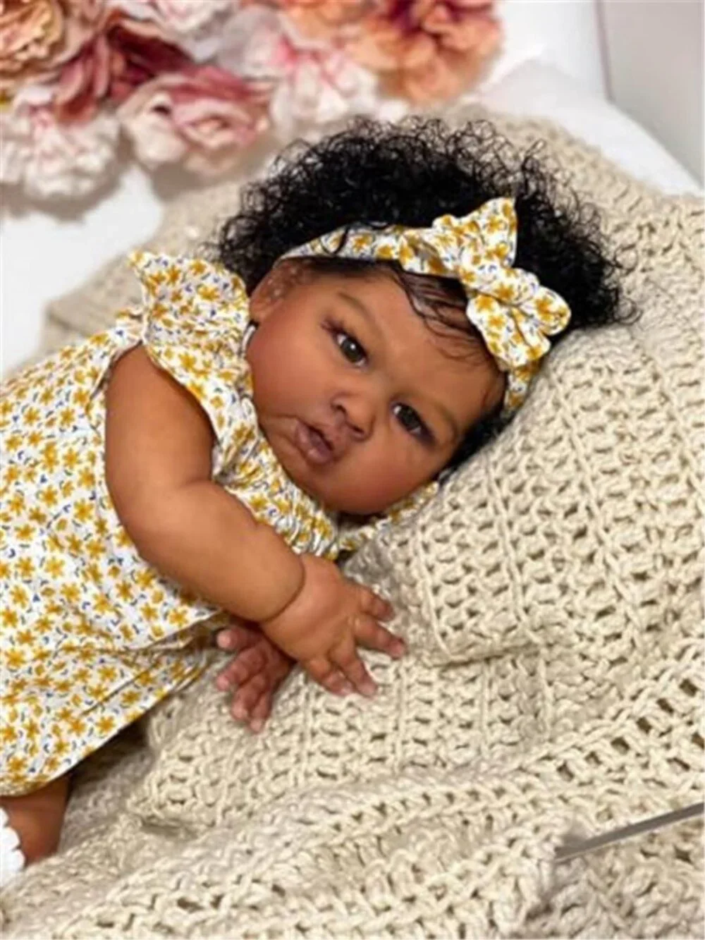 24 Inch Reborn Baby Doll Black Girl Silicone Vinyl Cloth Body Lifelike Toddler